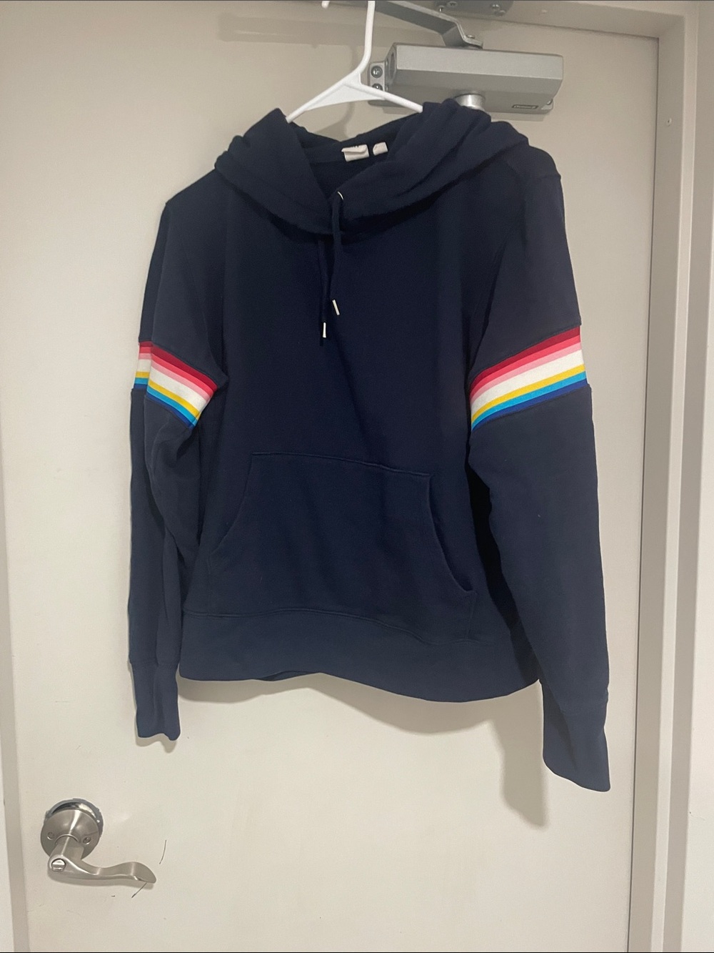 GAP Navy Hoodie with Rainbow Sleeve Stripes